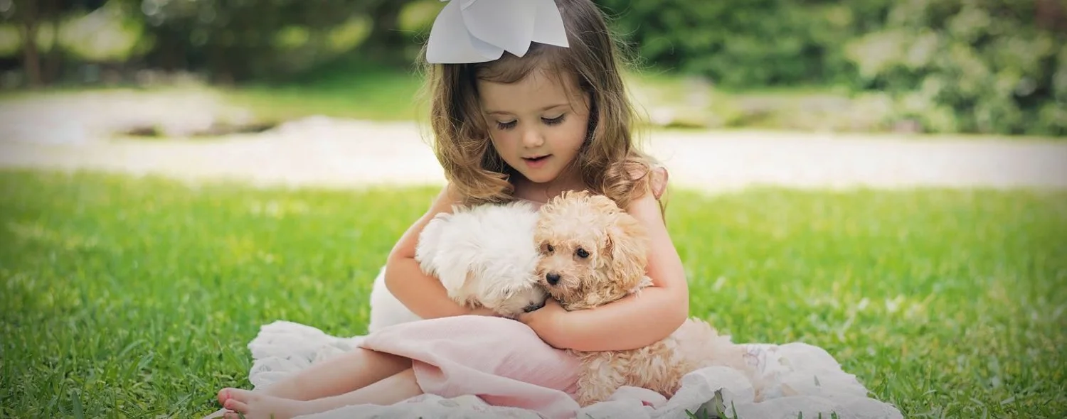 A little girl holding a Princess Puppies puppy